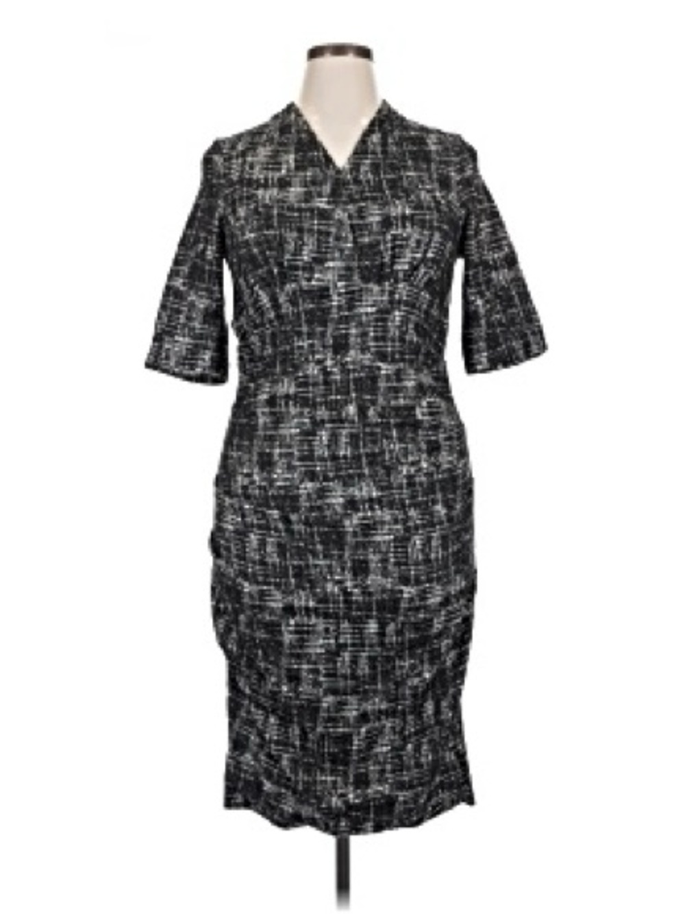 Teri Jon Textured Black & White Ruched Sheath Dress